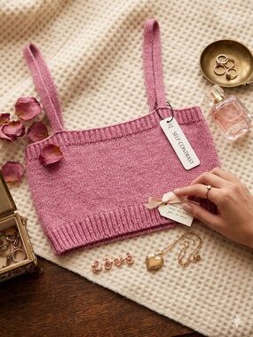 NWT Self-Contrast Pink Knit Crop Tan